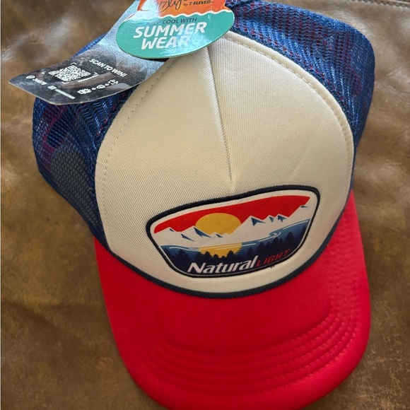 Natural Light Mountain Scene Trucker Hat Red White Blue - Picture 3 of 7
